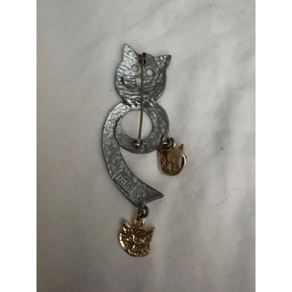 Cat Brooch Pin Cat Lover UltraCraft Gold & Pewter‎  Jewelry 9 Lives pin
